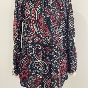 WinWin L/XL Lace Trim Sleeve Tunic Bohemian Paisley with Stretch 294‎